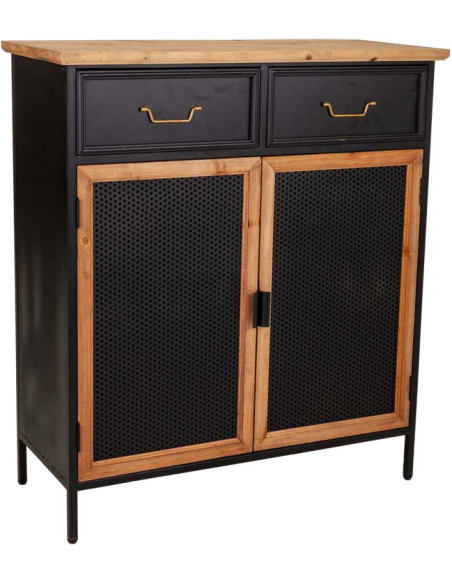 Meuble d'entrée industriel bois et métal noir 80x34x90 cm Tizoa  - 1