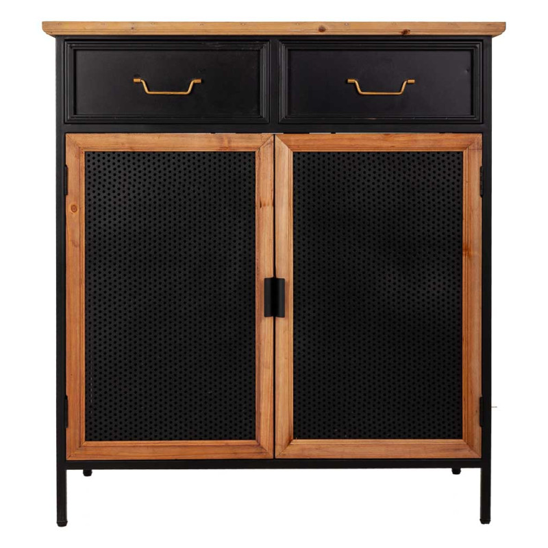 Meuble d'entrée industriel bois et métal noir 80x34x90 cm Tizoa  - 2