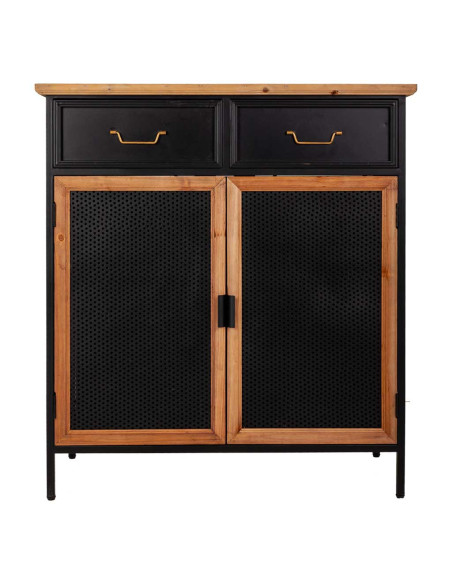 Meuble d'entrée industriel bois et métal noir 80x34x90 cm Tizoa  - 2
