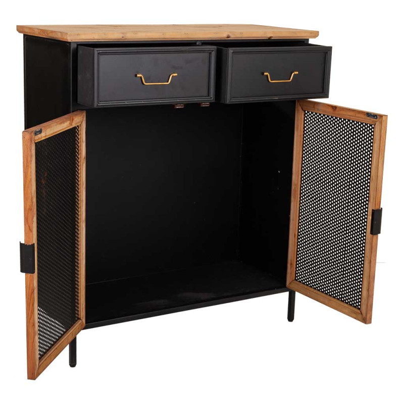 Meuble d'entrée industriel bois et métal noir 80x34x90 cm Tizoa  - 3