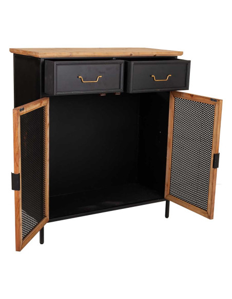 Meuble d'entrée industriel bois et métal noir 80x34x90 cm Tizoa  - 3