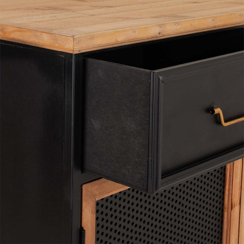 Meuble d'entrée industriel bois et métal noir 80x34x90 cm Tizoa  - 5