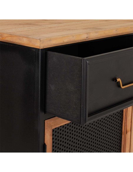Meuble d'entrée industriel bois et métal noir 80x34x90 cm Tizoa  - 5