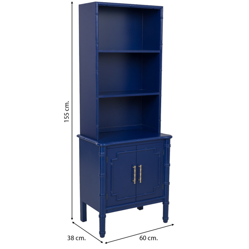 Bibliothèque étroite bleu roi en bois 2 portes 155 cm Vamau  - 10