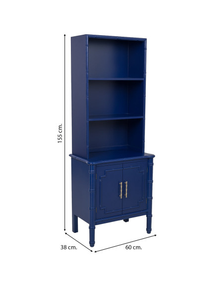Bibliothèque étroite bleu roi en bois 2 portes 155 cm Vamau  - 10