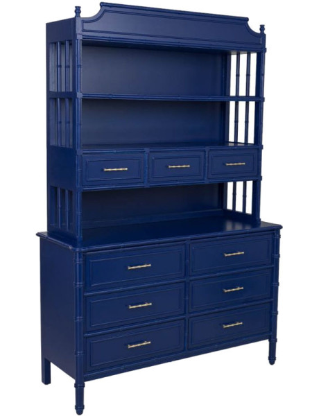 Bibliothèque 9 tiroirs en bois bleu roi Art déco 129x48x193 cm Vamau  - 1