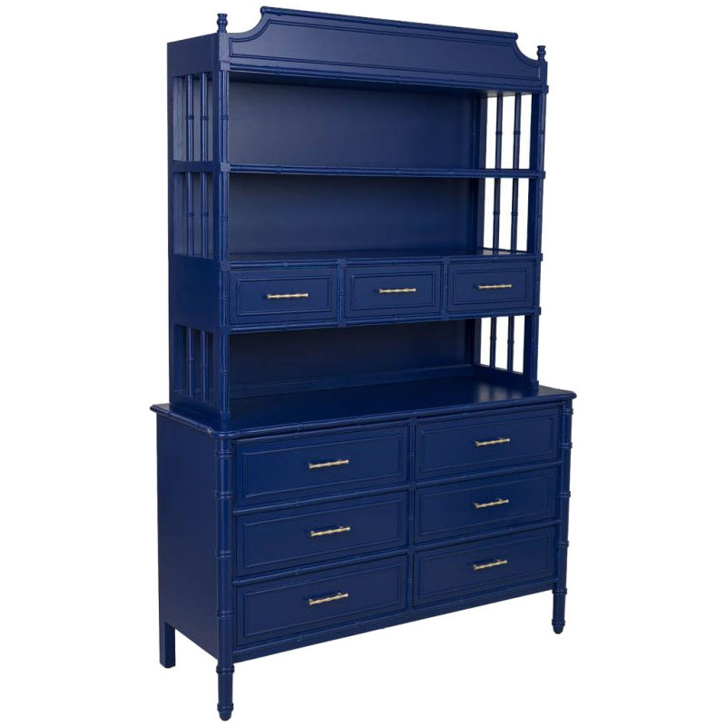 Bibliothèque 9 tiroirs en bois bleu roi Art déco 129x48x193 cm Vamau  - 1