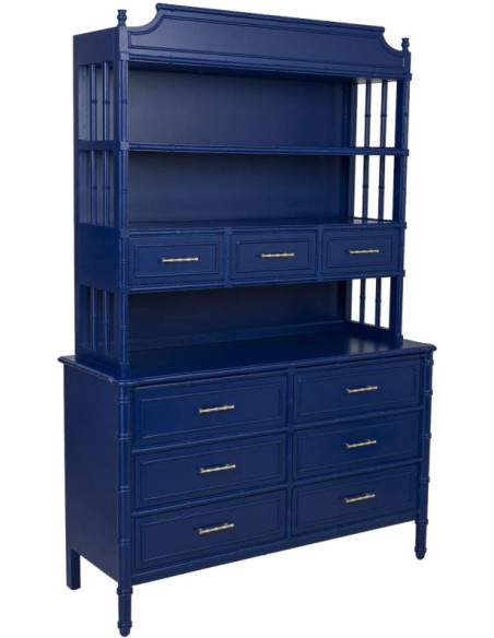 Bibliothèque 9 tiroirs en bois bleu roi Art déco 129x48x193 cm Vamau  - 1