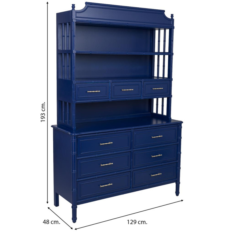 Bibliothèque 9 tiroirs en bois bleu roi Art déco 129x48x193 cm Vamau  - 13