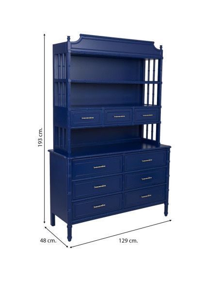 Bibliothèque 9 tiroirs en bois bleu roi Art déco 129x48x193 cm Vamau  - 13