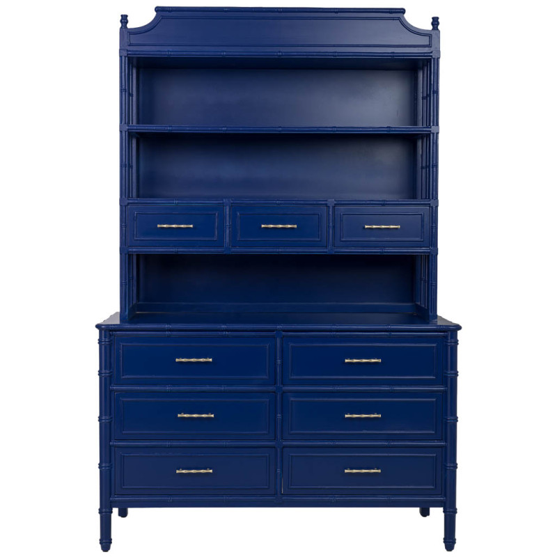 Bibliothèque 9 tiroirs en bois bleu roi Art déco 129x48x193 cm Vamau  - 3