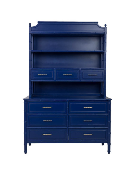 Bibliothèque 9 tiroirs en bois bleu roi Art déco 129x48x193 cm Vamau  - 3