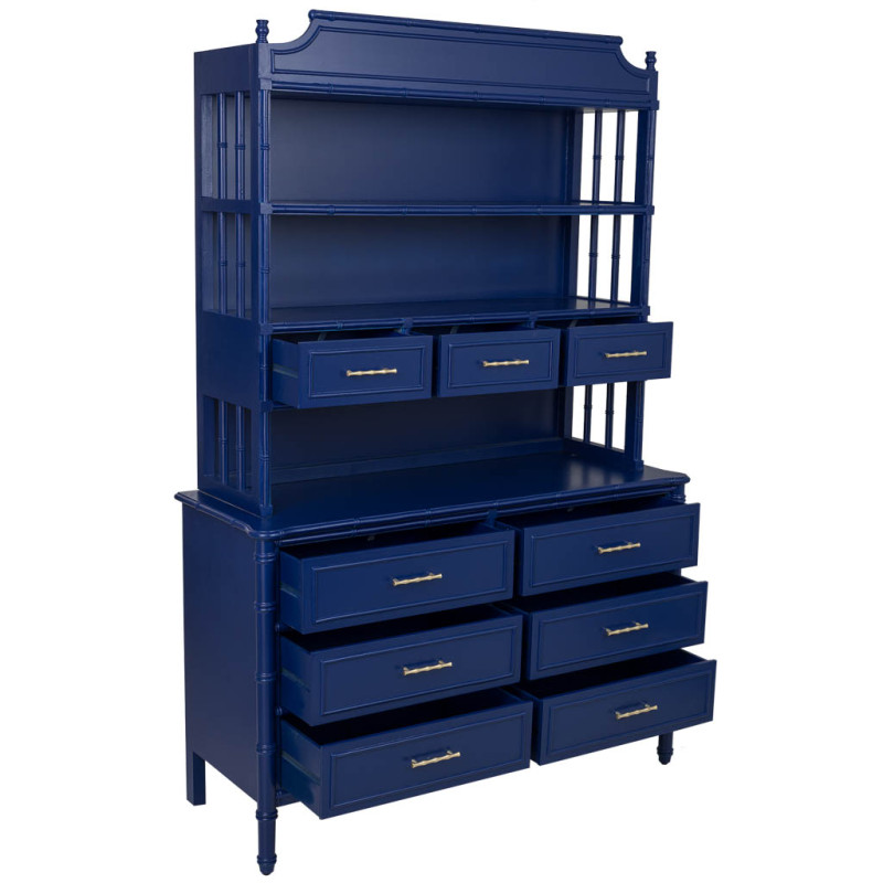 Bibliothèque 9 tiroirs en bois bleu roi Art déco 129x48x193 cm Vamau  - 4