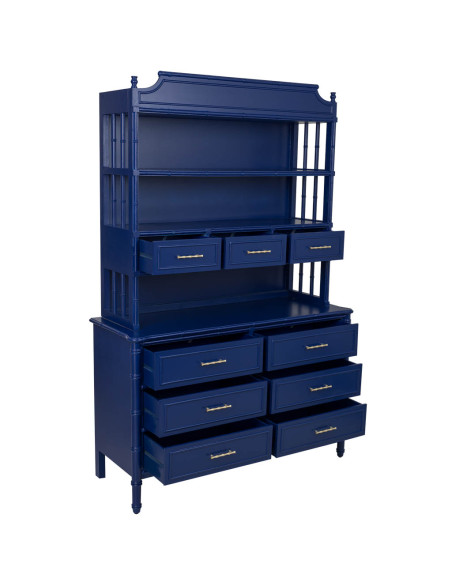 Bibliothèque 9 tiroirs en bois bleu roi Art déco 129x48x193 cm Vamau  - 4