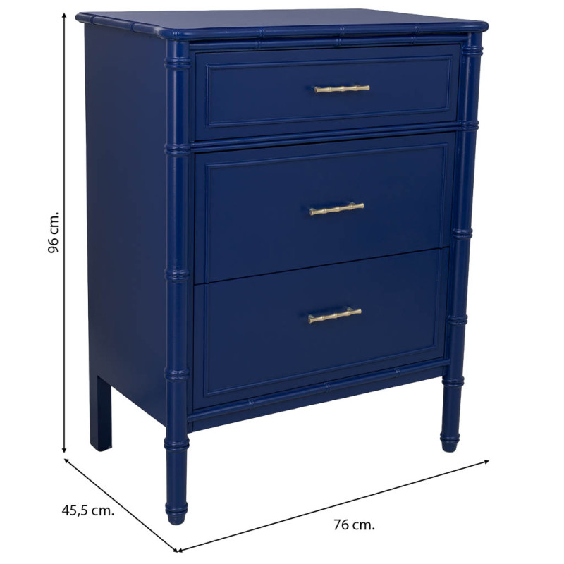 Commode 3 tiroirs bleu roi laqué Art déco 76 cm Vamau  - 9