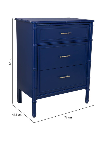 Commode 3 tiroirs bleu roi laqué Art déco 76 cm Vamau  - 9