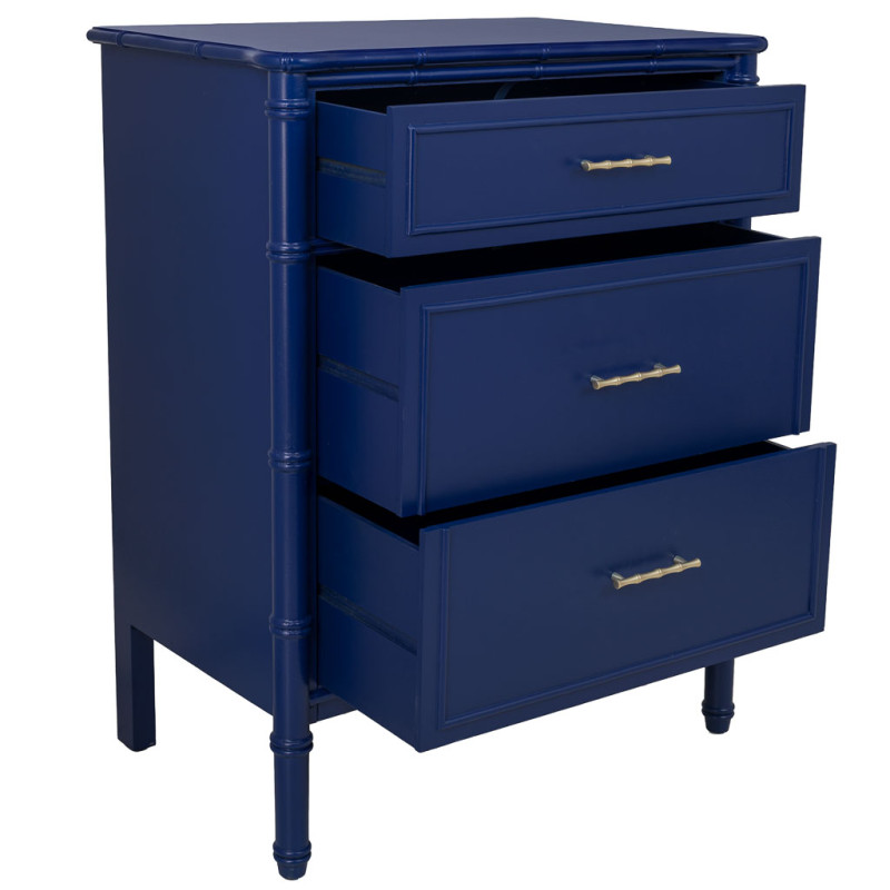 Commode 3 tiroirs bleu roi laqué Art déco 76 cm Vamau  - 3