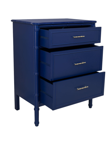 Commode 3 tiroirs bleu roi laqué Art déco 76 cm Vamau  - 3