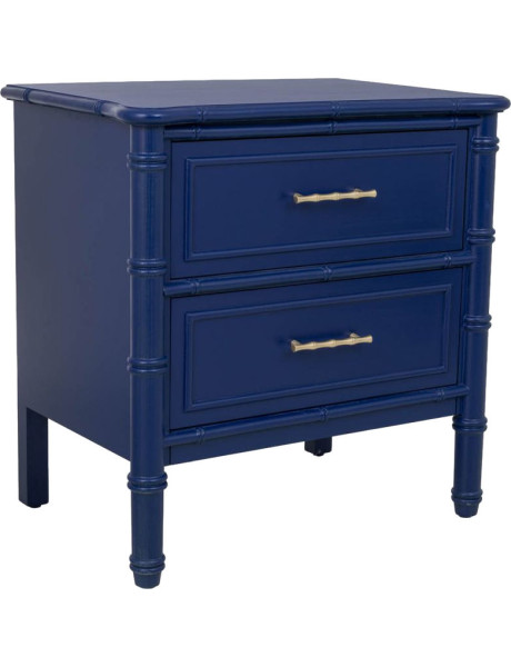 Table de chevet 2 tiroirs bleu roi en bois 60 cm Vamau  - 1