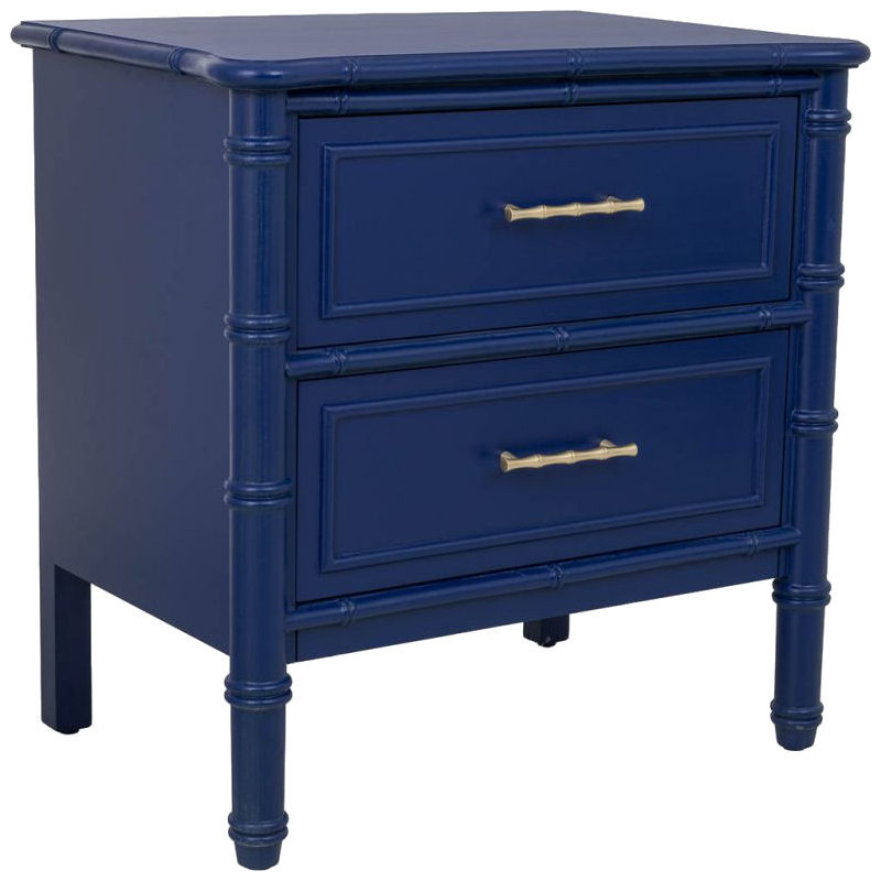 Table de chevet 2 tiroirs bleu roi en bois 60 cm Vamau  - 1