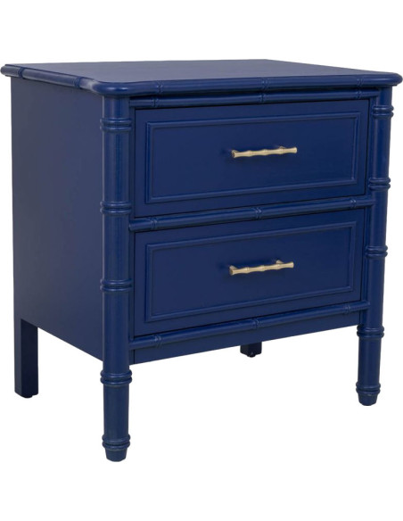 Table de chevet 2 tiroirs bleu roi en bois 60 cm Vamau  - 1