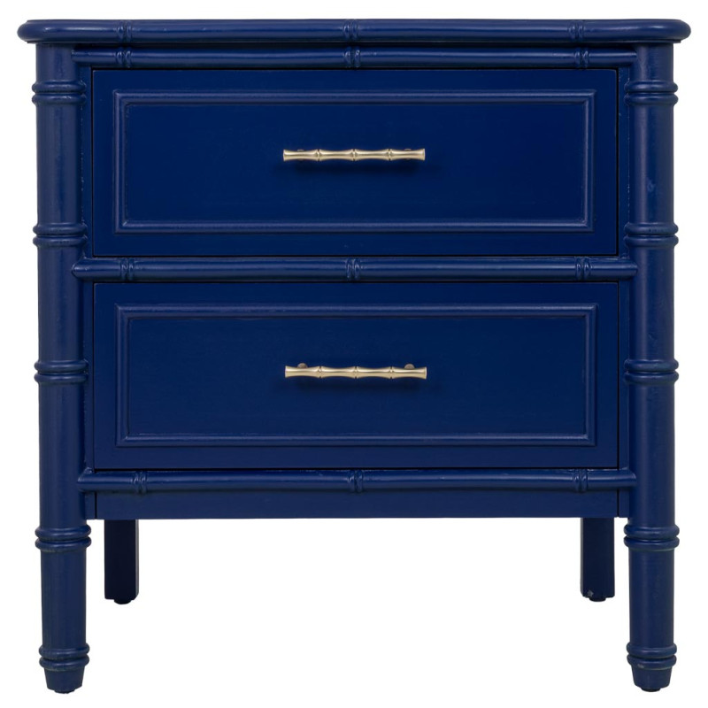Table de chevet 2 tiroirs bleu roi en bois 60 cm Vamau  - 2