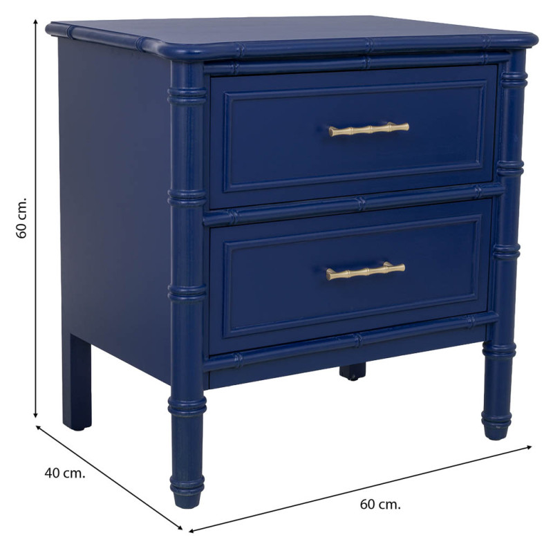 Table de chevet 2 tiroirs bleu roi en bois 60 cm Vamau  - 9