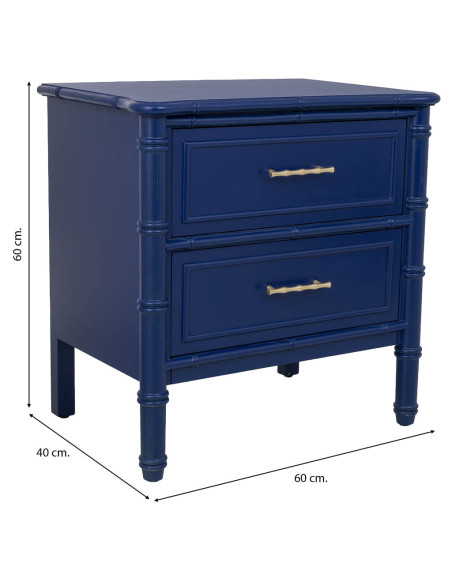 Table de chevet 2 tiroirs bleu roi en bois 60 cm Vamau  - 9