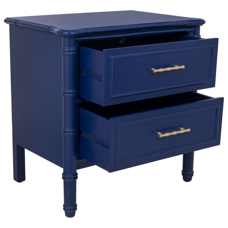Table de chevet 2 tiroirs bleu roi en bois 60 cm Vamau  - 3