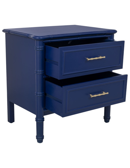 Table de chevet 2 tiroirs bleu roi en bois 60 cm Vamau  - 3