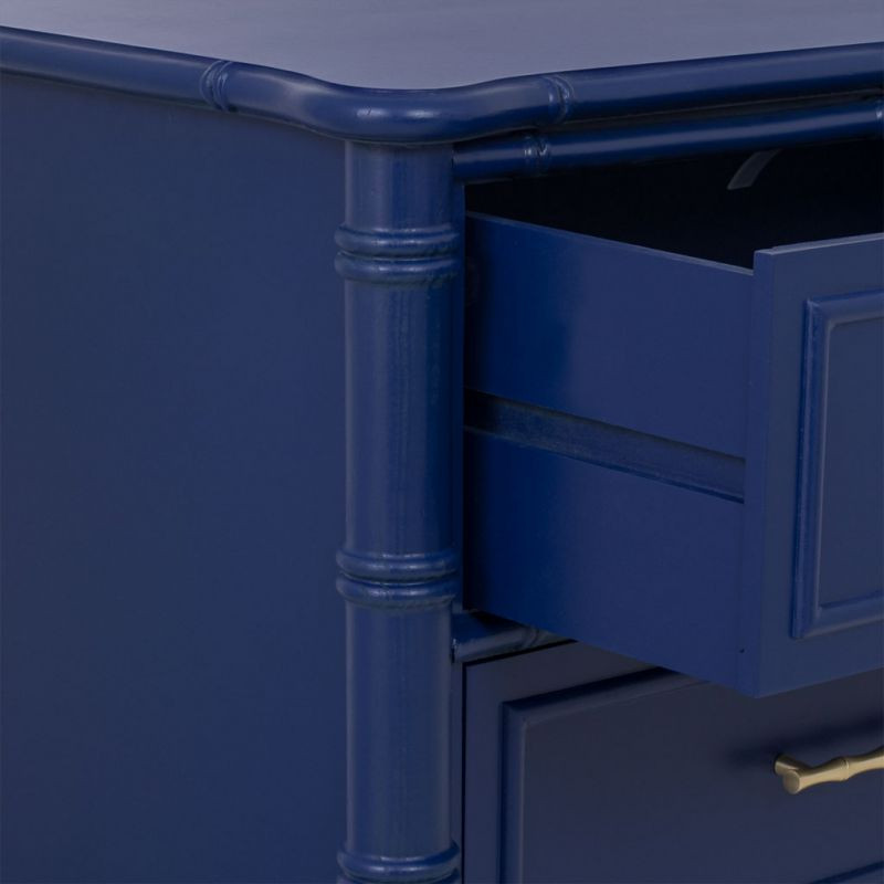 Table de chevet 2 tiroirs bleu roi en bois 60 cm Vamau  - 5