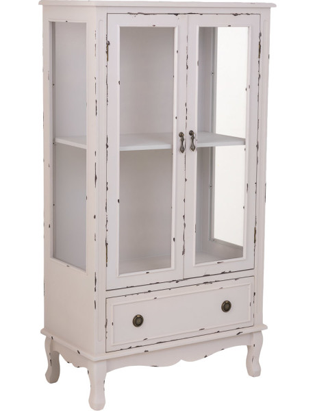 Vitrine blanche patinée en bois 2 portes 80x42x148 cm Linie  - 1
