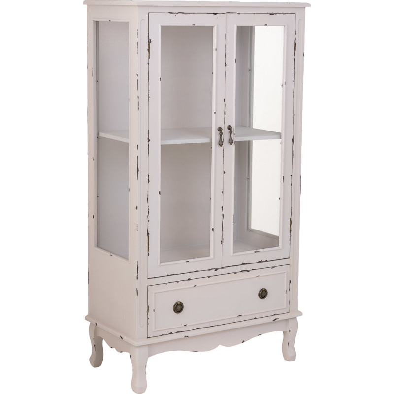 Vitrine blanche patinée en bois 2 portes 80x42x148 cm Linie  - 1