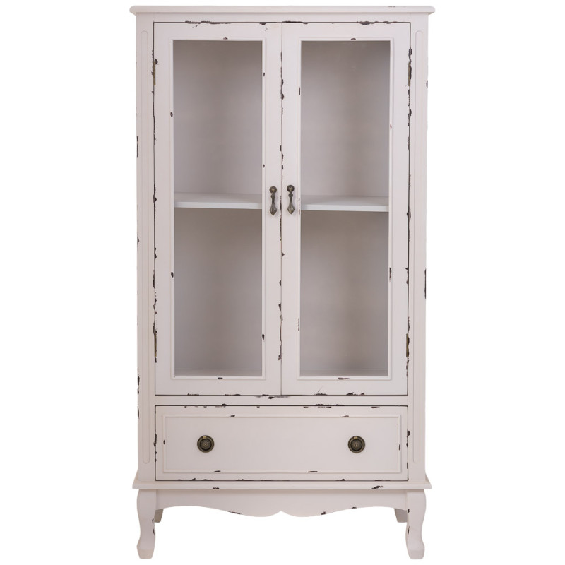 Vitrine blanche patinée en bois 2 portes 80x42x148 cm Linie  - 2