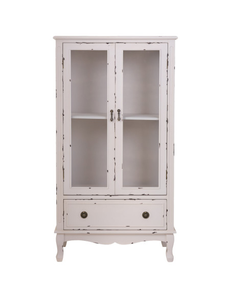Vitrine blanche patinée en bois 2 portes 80x42x148 cm Linie  - 2