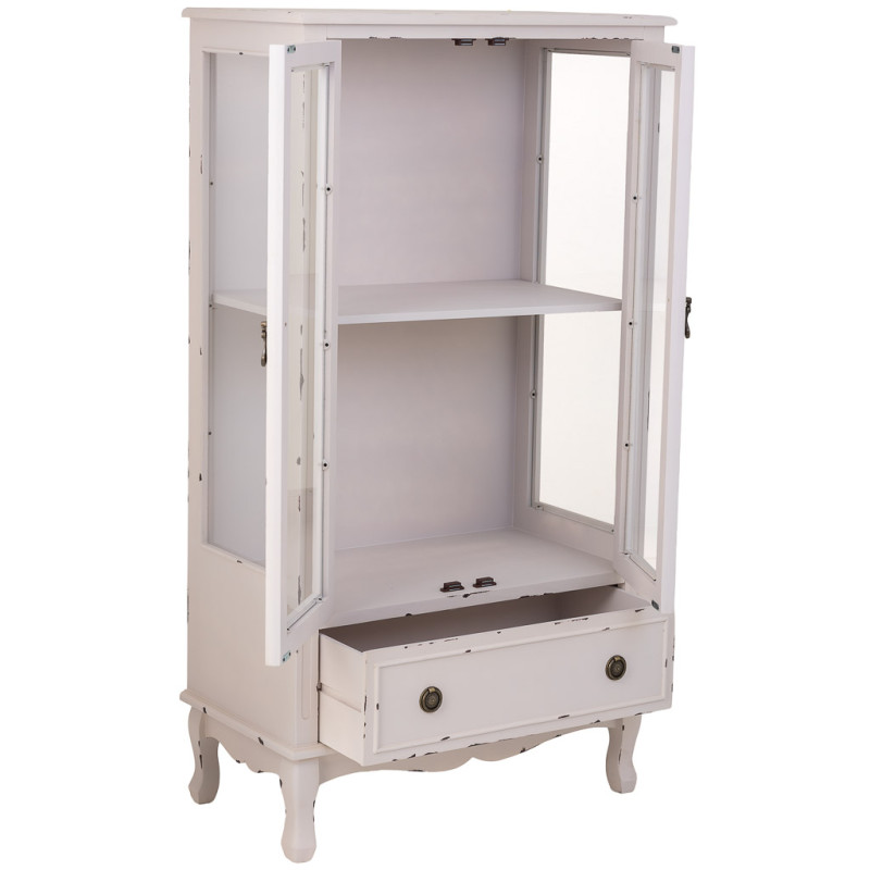 Vitrine blanche patinée en bois 2 portes 80x42x148 cm Linie  - 3
