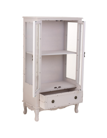 Vitrine blanche patinée en bois 2 portes 80x42x148 cm Linie  - 3