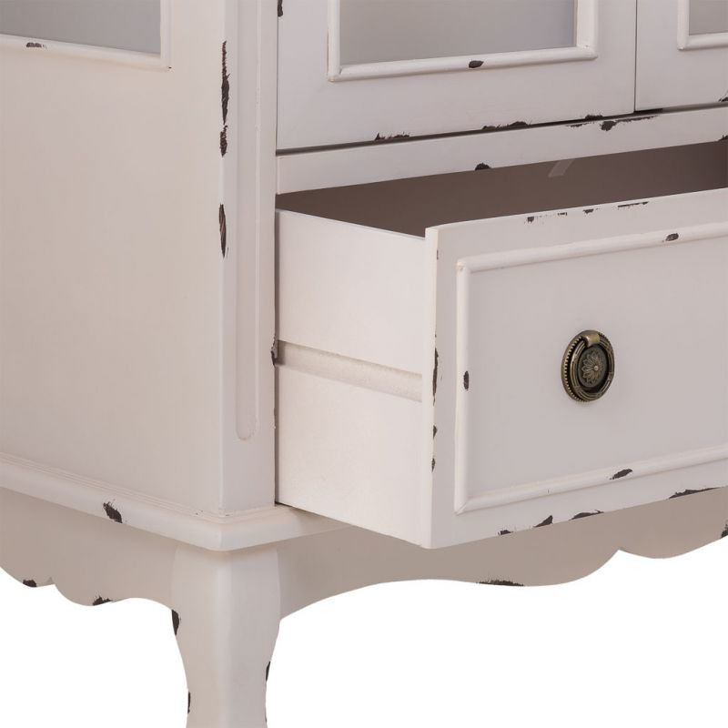 Vitrine blanche patinée en bois 2 portes 80x42x148 cm Linie  - 5