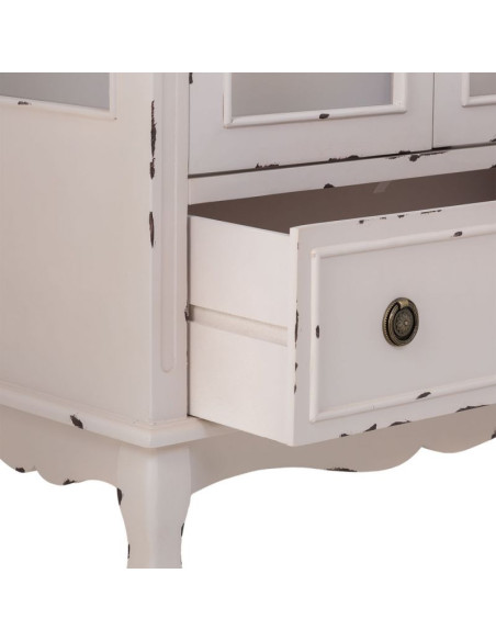 Vitrine blanche patinée en bois 2 portes 80x42x148 cm Linie  - 5