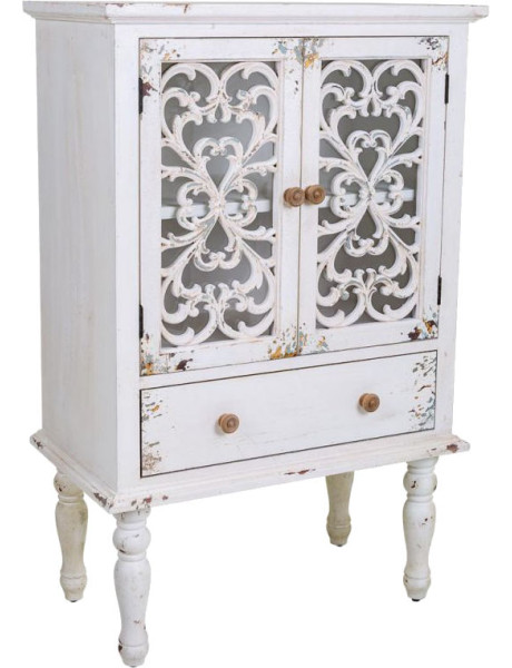 Vitrine blanche patinée 2 portes ajourées 71x40x111 cm Leroi  - 1