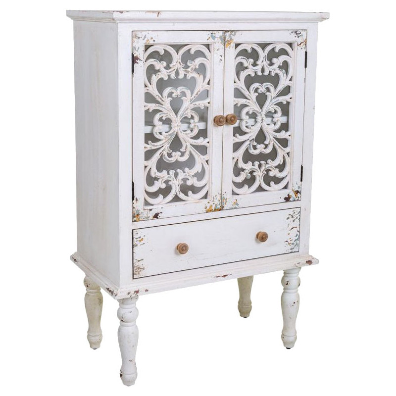 Vitrine blanche patinée 2 portes ajourées 71x40x111 cm Leroi  - 1