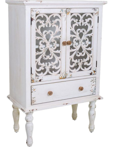 Vitrine blanche patinée 2 portes ajourées 71x40x111 cm Leroi  - 1