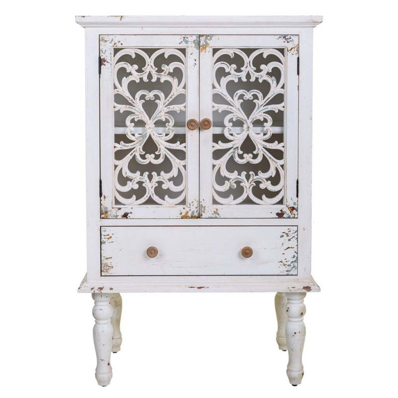 Vitrine blanche patinée 2 portes ajourées 71x40x111 cm Leroi  - 2