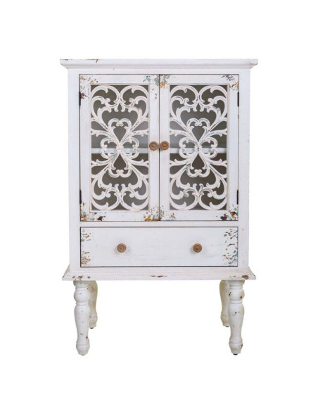 Vitrine blanche patinée 2 portes ajourées 71x40x111 cm Leroi  - 2