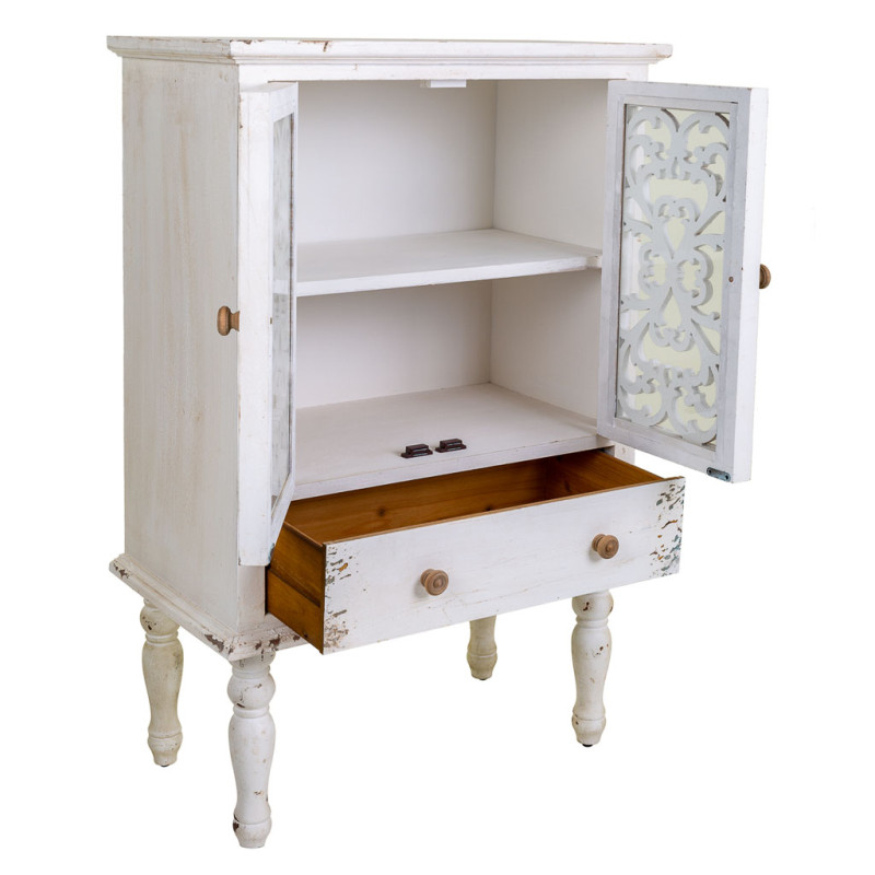 Vitrine blanche patinée 2 portes ajourées 71x40x111 cm Leroi  - 3