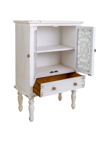 Vitrine blanche patinée 2 portes ajourées 71x40x111 cm Leroi  - 3