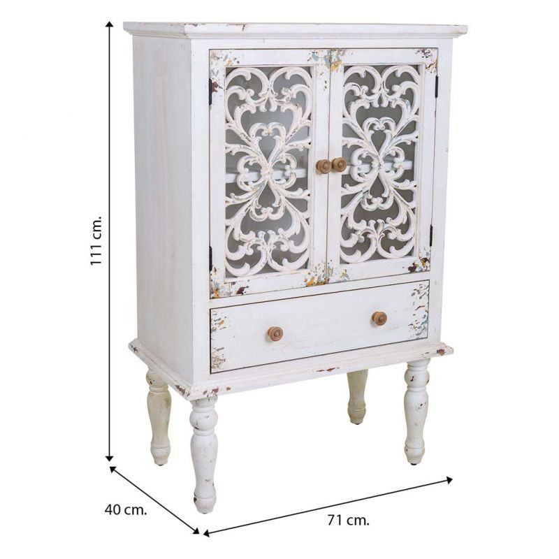 Vitrine blanche patinée 2 portes ajourées 71x40x111 cm Leroi  - 8