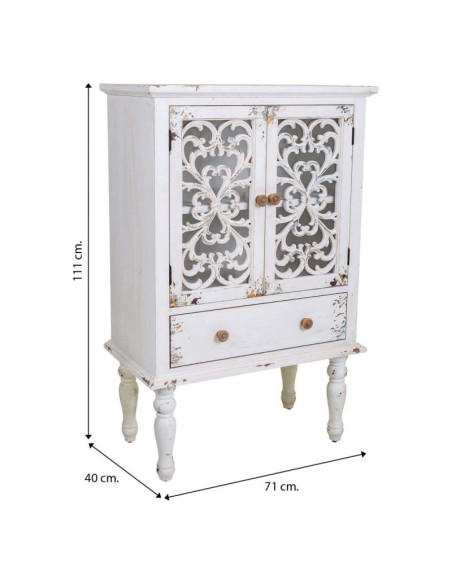 Vitrine blanche patinée 2 portes ajourées 71x40x111 cm Leroi  - 8