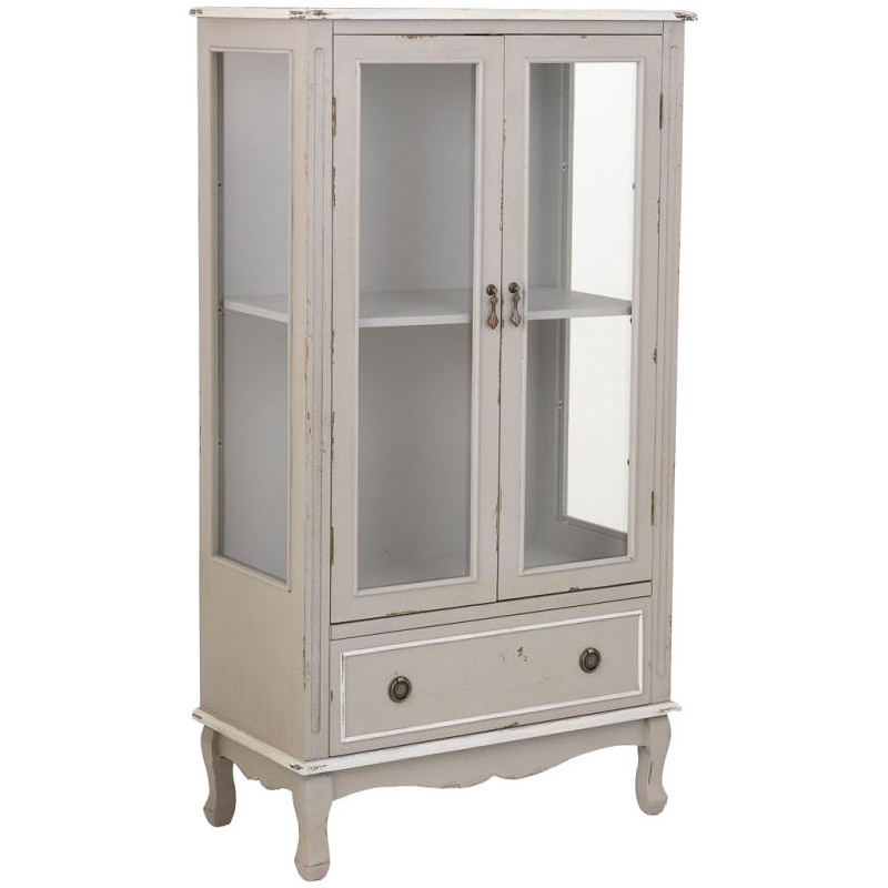 Vitrine 2 portes vitrées gris perle patiné 148 cm Linie  - 1