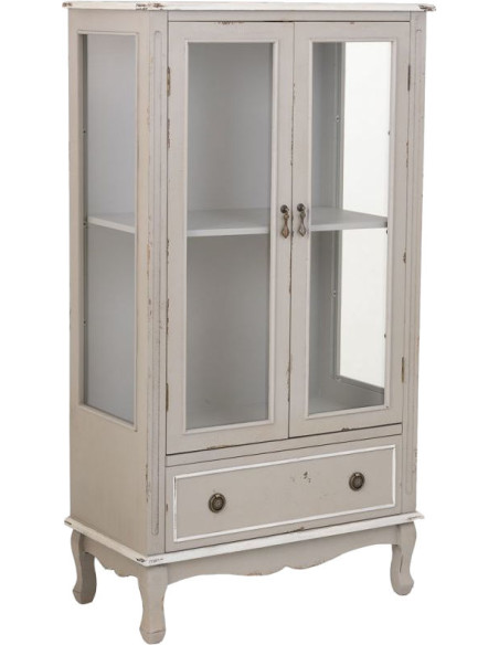 Vitrine 2 portes vitrées gris perle patiné 148 cm Linie  - 1